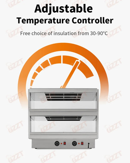 Stainless Steel Electric Commercial 2 Tier Dry Heating Fried Food Hamburger Pizza Warmer Showcase Dry Food Warmer Display