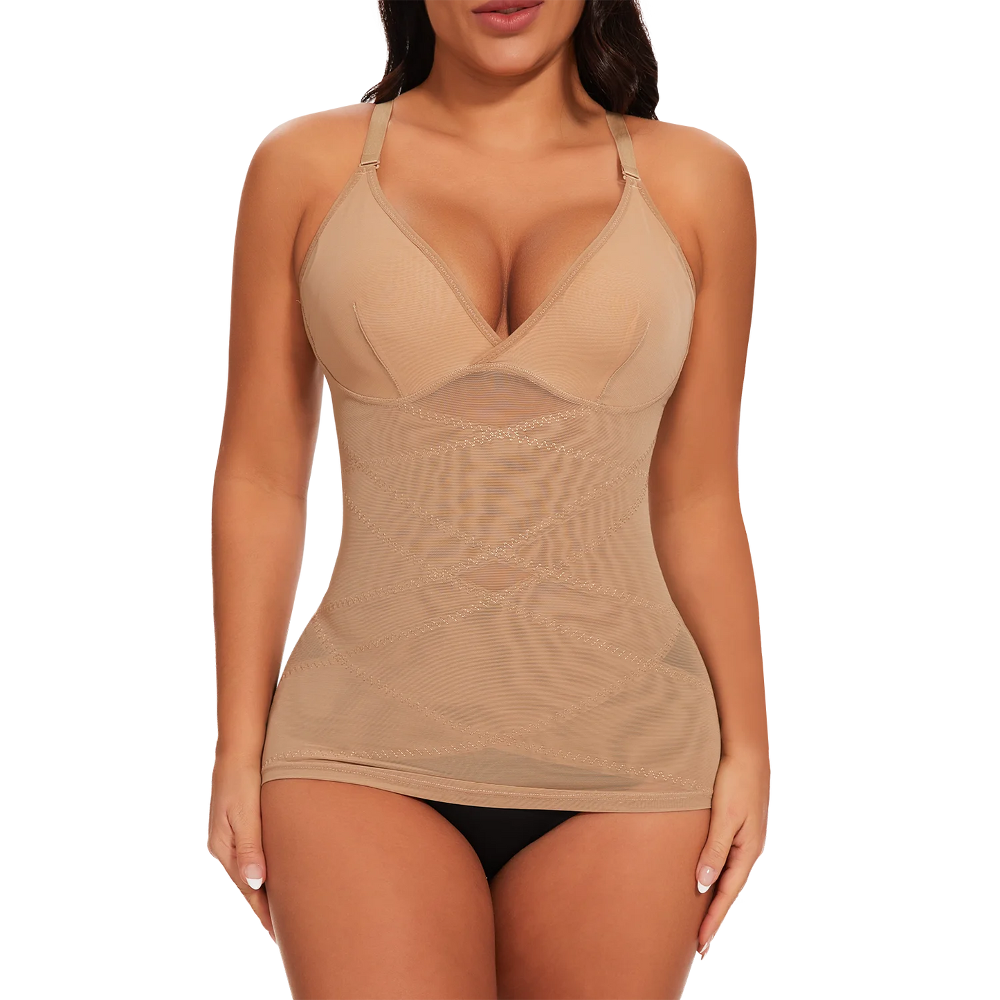 Women's Mesh Body Shaper Tummy Control Shapewear Tank Tops Compression Cami Summer Tops Deep V-neck Camisoles Slimming S-3XL New