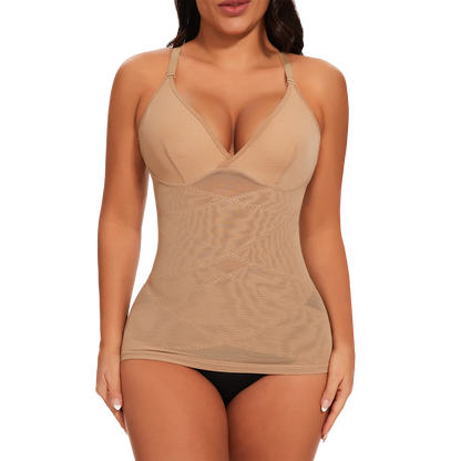 Women's Mesh Body Shaper Tummy Control Shapewear Tank Tops Compression Cami Summer Tops Deep V-neck Camisoles Slimming S-3XL New