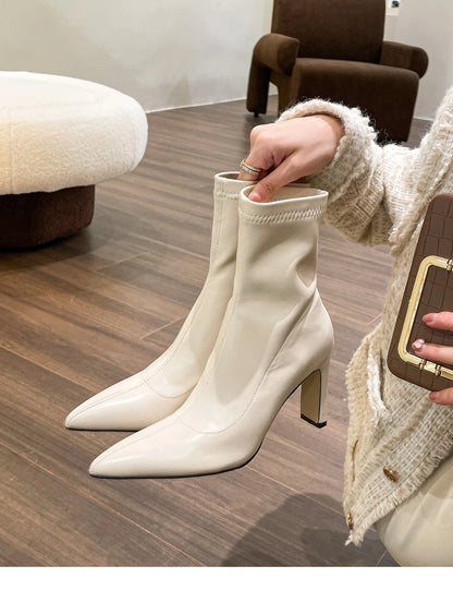 Women Boots Short High Heels Shoes for Women Autumn Winter Botas Mujer Ankle Boots Black Sock Women Heels Boots Female D220