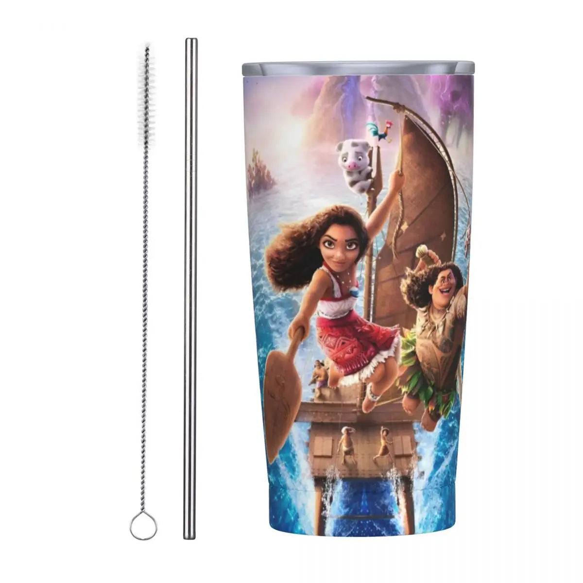 Moana and Pua Cartoon Movie Insulated Tumbler with Straws Stainless Steel Coffee Mugs Double Wall Car Bottle Cups 20oz
