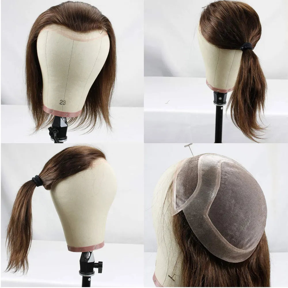 French Lace Front Mens Toupee Hair 12inch Long Hair Replacement System For European Virgin Human Hair Pieces Lace Front Man Wigs