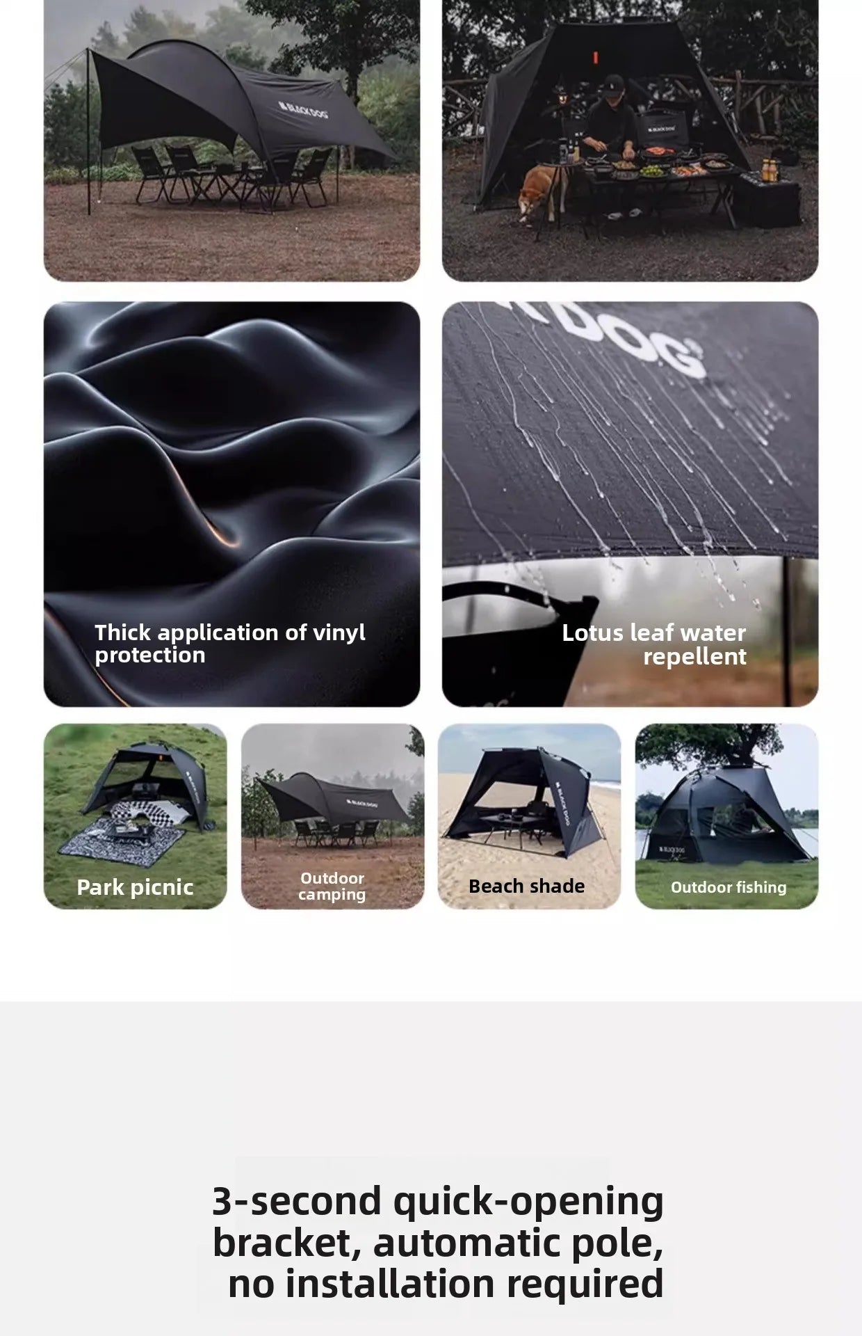 Naturehike BLACKDOG Camping Automatic Tent Waterproof Sun Shelter Beach for 2-3 People Outdoor Travel Picnic 150D Dome Tent New
