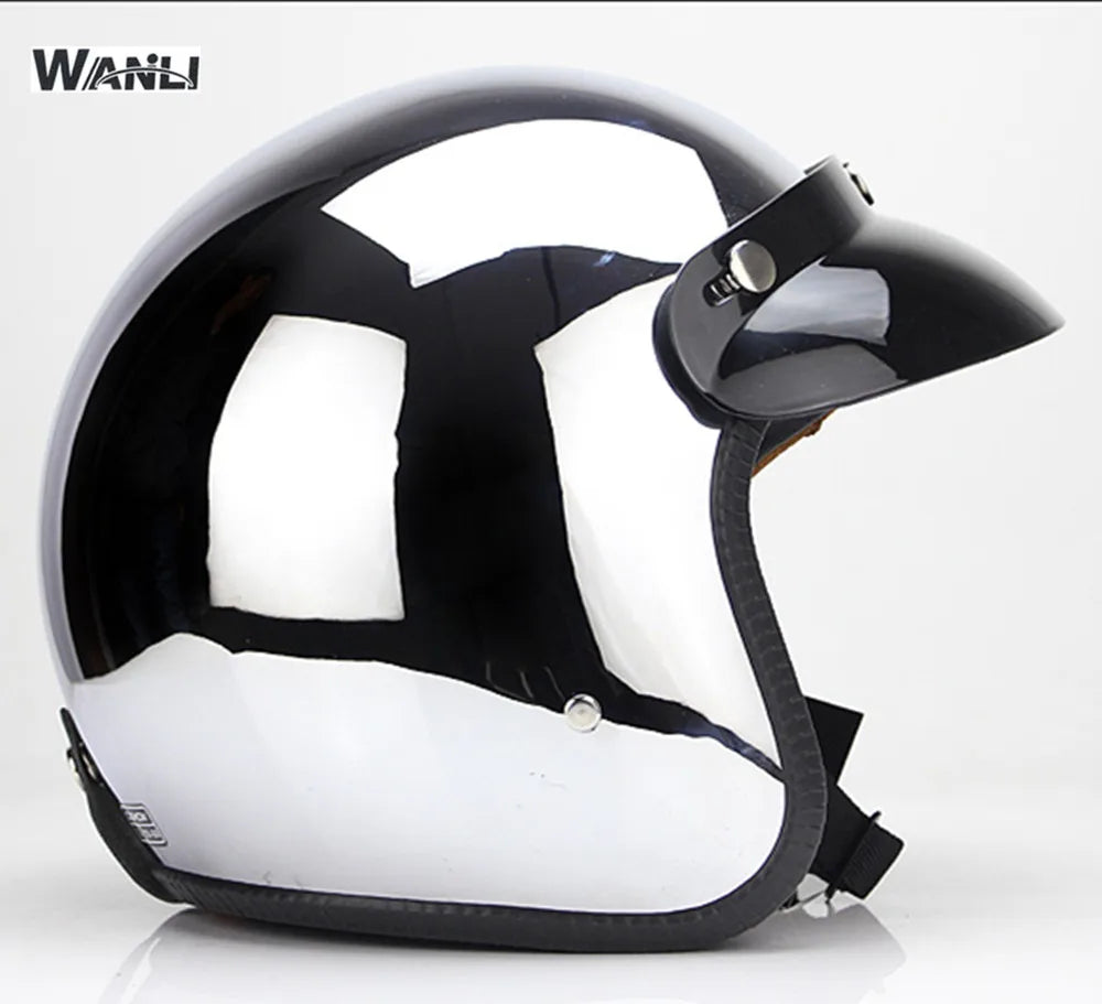 Mirror Silver Chrome Motorcycle Helmet Open Face Moto  Electric Bicycle Helmet Men Women Summer Scooter Motorbike CE