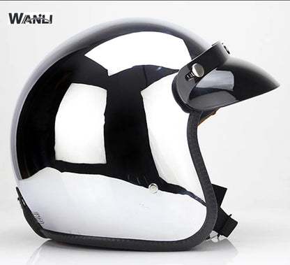 Mirror Silver Chrome Motorcycle Helmet Open Face Moto  Electric Bicycle Helmet Men Women Summer Scooter Motorbike CE