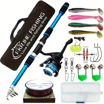 Complete Fishing Rod Set Full Set of 70.87inch Telescopic Rod with 5.2:1 Rotating Fishing Wheel Lure Hook Travel Bag Combo for a Variety of Fishing Scenarios in Both Freshwater And Saltwater