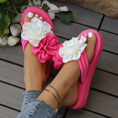 Women's Slip-On Floral sandal - Slipresistant Rubber Sole, Pink & Yellow Floral pattern, Cushioned insole - All-Season Beach, Casual, Formal Footwear - Easy-Clean Women's Shoes