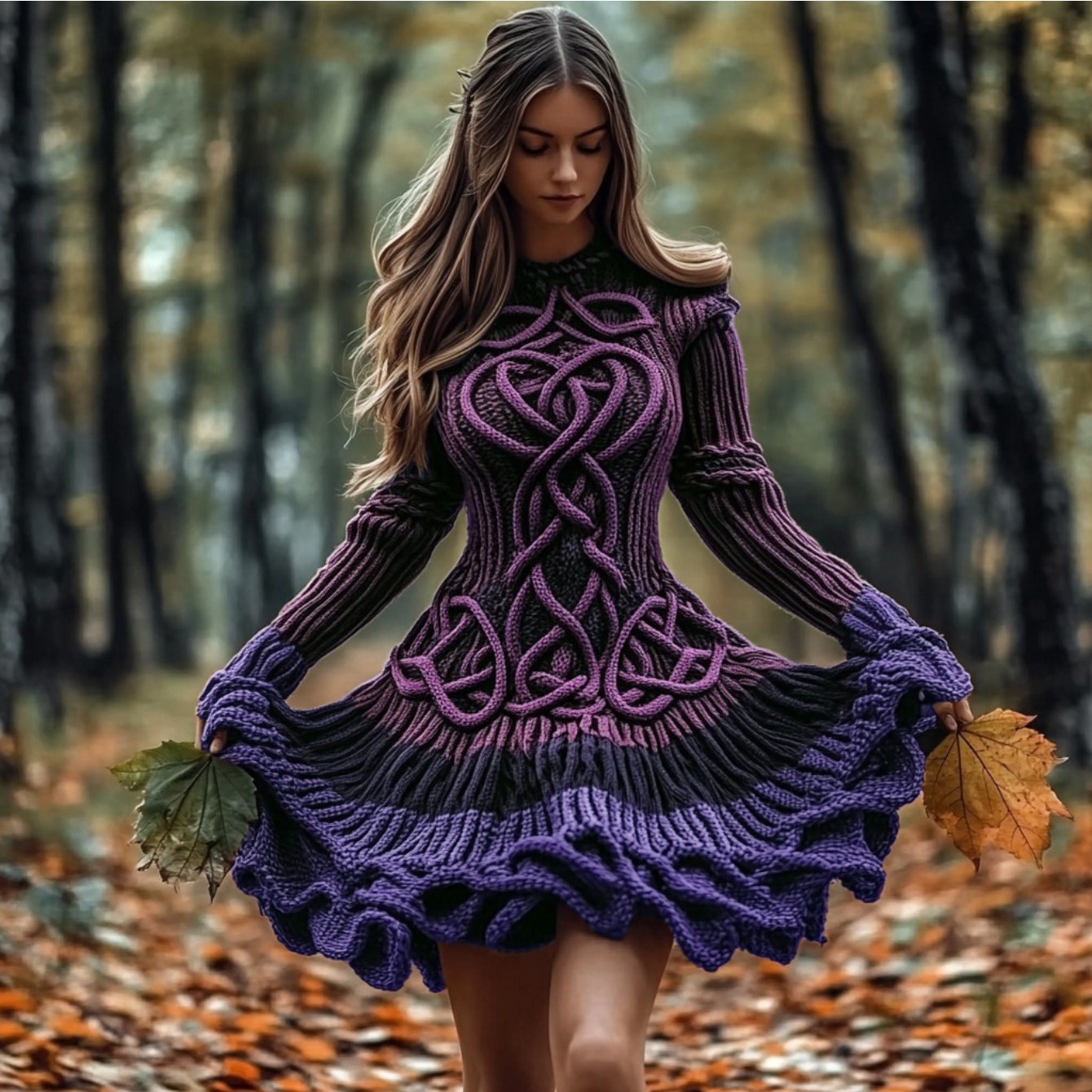 Plus Size - Autumn and Winter New Dress | Casual Versatile Temperament Fashion Slim Retro Fried Dough Twists Long Sleeve Women'S Wear, Midi Length, Slight Stretch Fabric, Lapel Collar, Weekend Casual Style.