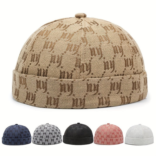Men's & Women's Retro Snapback Brimless Melon - Beige/Navy/Black/Red/Brown/Grey with NY Logo-Like Letter Print, All-Season Casual Hat, -Filled for Warmth, Hand Washable (Unisex) for Hip-Hop & Casual Attire