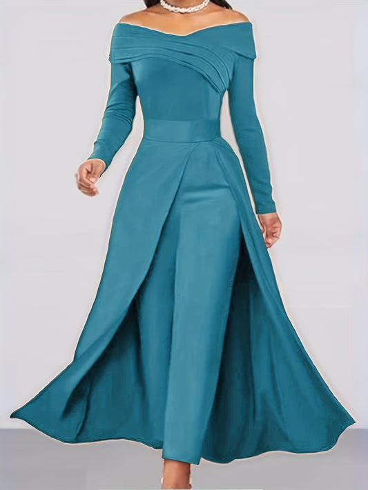 Autumn New Solid Color Fashionable Elegant Versatile Long Top Pants Women's Two-Piece Set