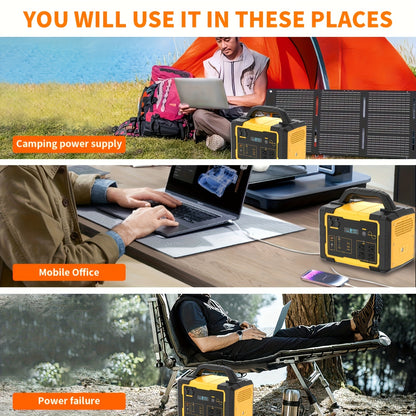 300W/600W/1000W+200W Solar Panel Portable Power Station, 1075Wh Backup Lithium Battery, 120V/1000W AC Outlet, Solar Generator For Home, RV, Outdoor, Camping And Emergencies Use