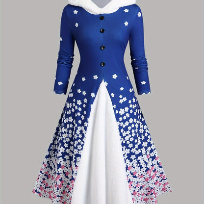 New Autumn And Winter Collection: Stylish Printed Fitted Dress with Long Sleeves And a Hooded Design