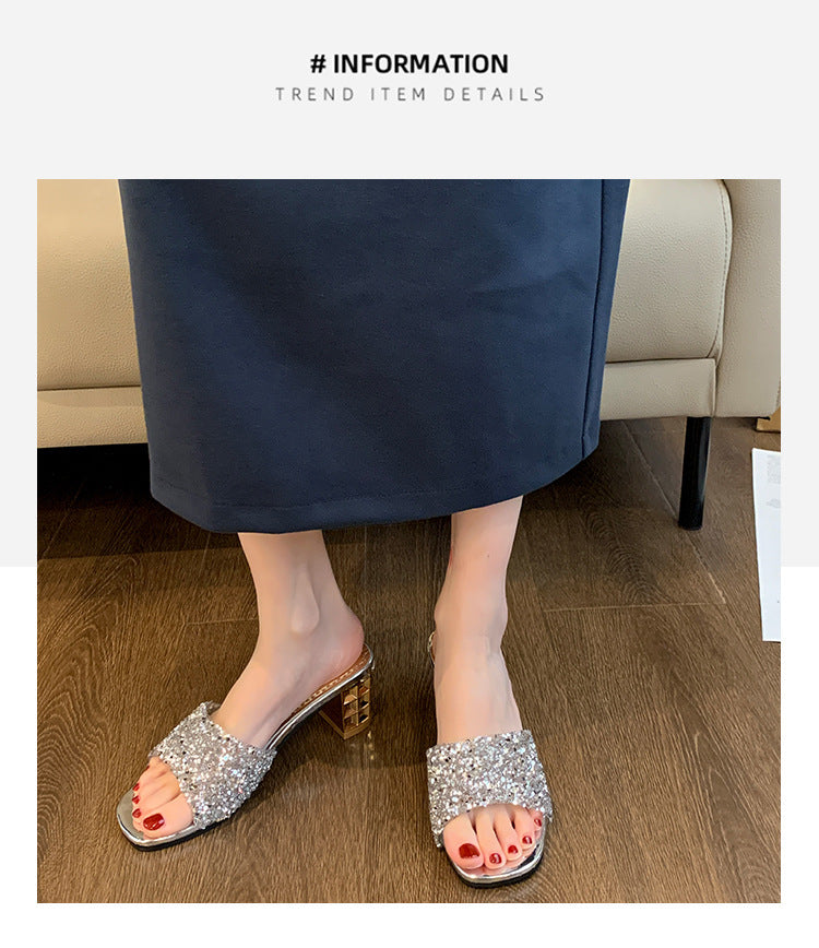 Women'S Chunky Heel Sandals - Slip-On Open-Toe High Heels with Ankle Strap, Golden Glamorous Party Shoes for Formal Events, Weddings, Nightouts - Cushioned Insole & Non-Slip PVC Sole - Available in Wide Widths (Women'S Summer