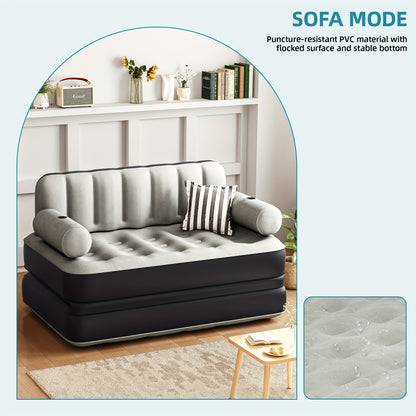 Inflatable Air Sofa Bed 2-in-1 Backrest Couch Airbed W/Headboard And External Pump, Portable Convertible Blow Up Bed Mattress W/Storage Bag, Sofa W/Build-in Cup Holders Arm, For Home, Outdoor Camping And Guests, Living Room F