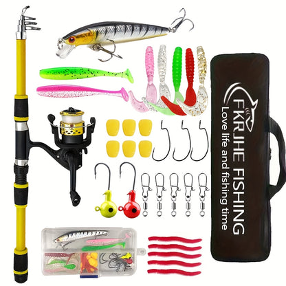 Complete 70.87 Inch Fishing Rod Set, Beginner Sea Casting, Pre-Loaded with Fishing Line, Including Telescopic Rod, Bait Kit with Portable Fishing Gear Bag, Fishing Reel, Mino, Soft Bait, Etc., Suitable for Traveling, Saltwate