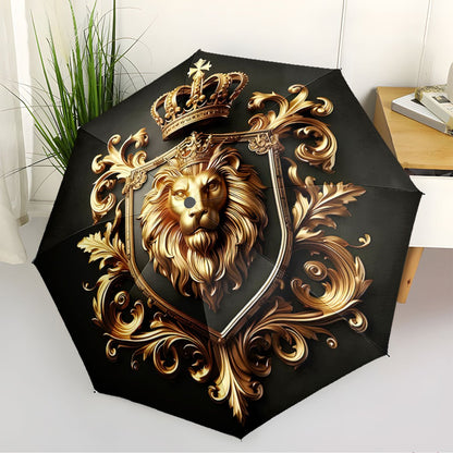 Automatic Open/Close Umbrella with Lion Crown Design - Luxury Black & Golden collapsible umbrella, 8-Rib sturdy frame, Automatic Folding for Travel, Formal Events - Regal Gift for Birthday, Christmas, Special Occasions, Every