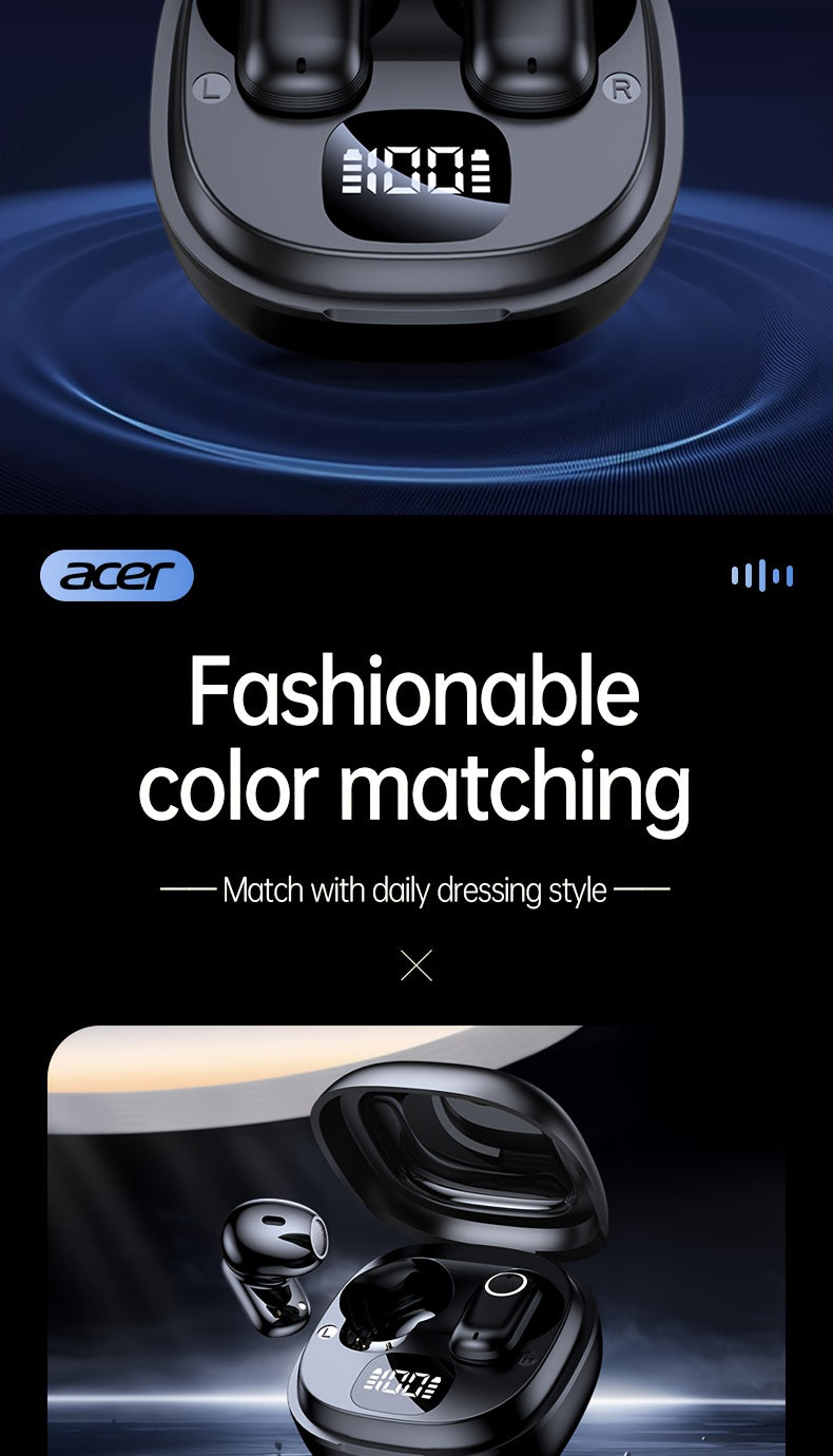 ACER TWS Wireless Earbuds with Deep Noise Reduction - 50h Long Standby, Low Latency, HIFI Stereo Sound, Touch Control, Rechargeable Lithium Battery, Ideal for Running & Sports, Sports Headphones|Ergonomic Design|Durable Plast