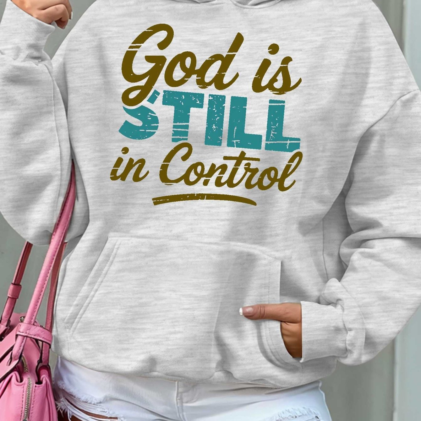 Women'S Hoodie - Beige Pullover Sweatshirt with "God is Still in Control" Inspirational Quote, Long Sleeve Hooded Sweater for Fall/Winter, Cozy Casual Everyday & Formal Outfits - Perfect Christian Gift for Women, Ladies Sweat