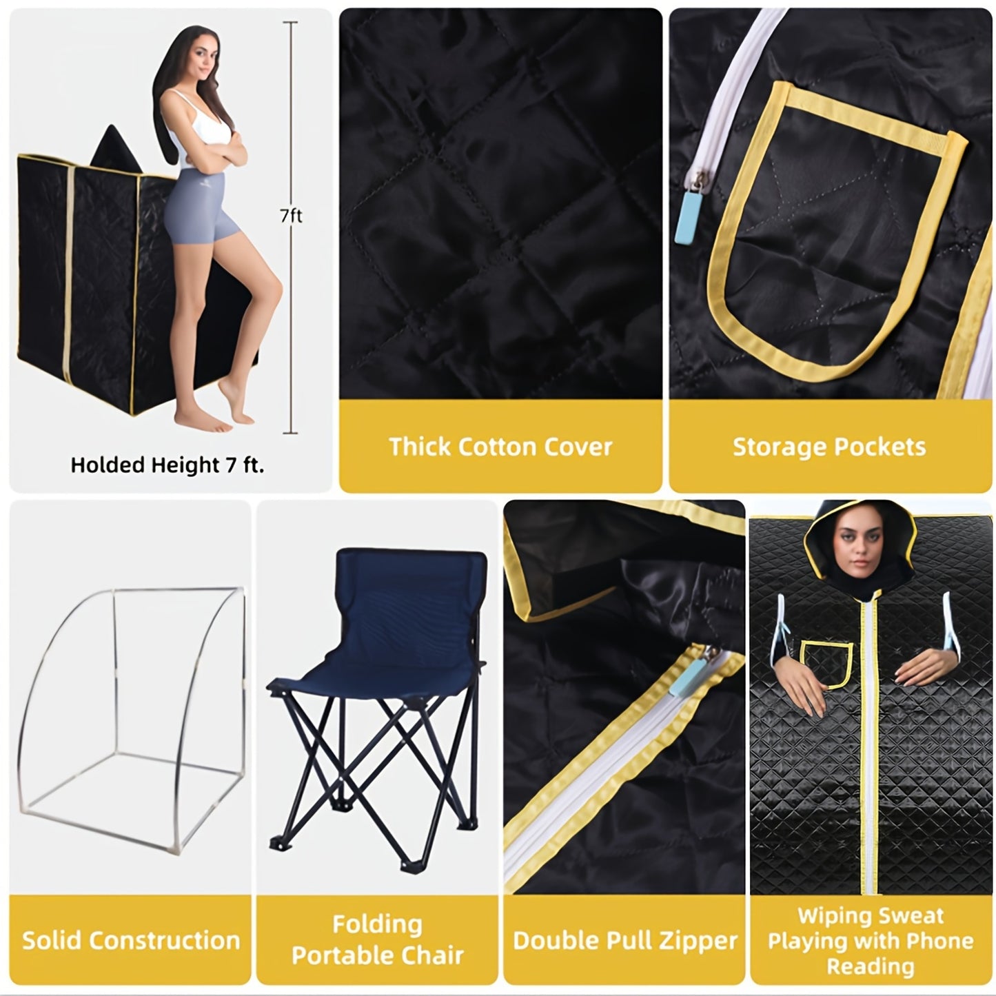 Portable Steam Sauna, Stainless Steel Stand, 87.92oz Personal Therapeutic Sauna For Weight Loss, Detox Relaxation, Suana Room With Remote Control, Foldable Chair