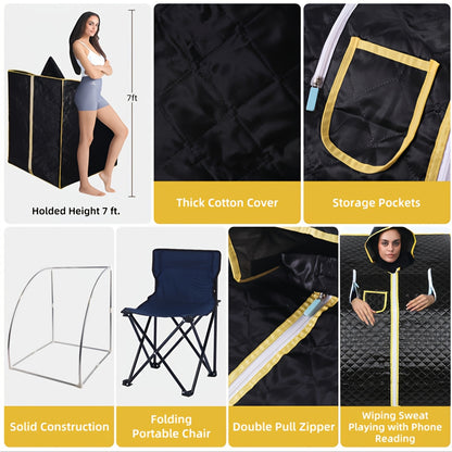 Portable Steam Sauna, Stainless Steel Stand, 87.92oz Personal Therapeutic Sauna For Weight Loss, Detox Relaxation, Suana Room With Remote Control, Foldable Chair