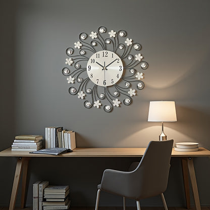 1pc Silent Luxury Wall Clock with Floral Design - Golden Metal Frame, Black Hands, Ideal for Living Room, Bedroom, Study, Entrance & Dining Room Decor - Perfect Mother'S Day or Housewarming Gift, Clock Wall Decor