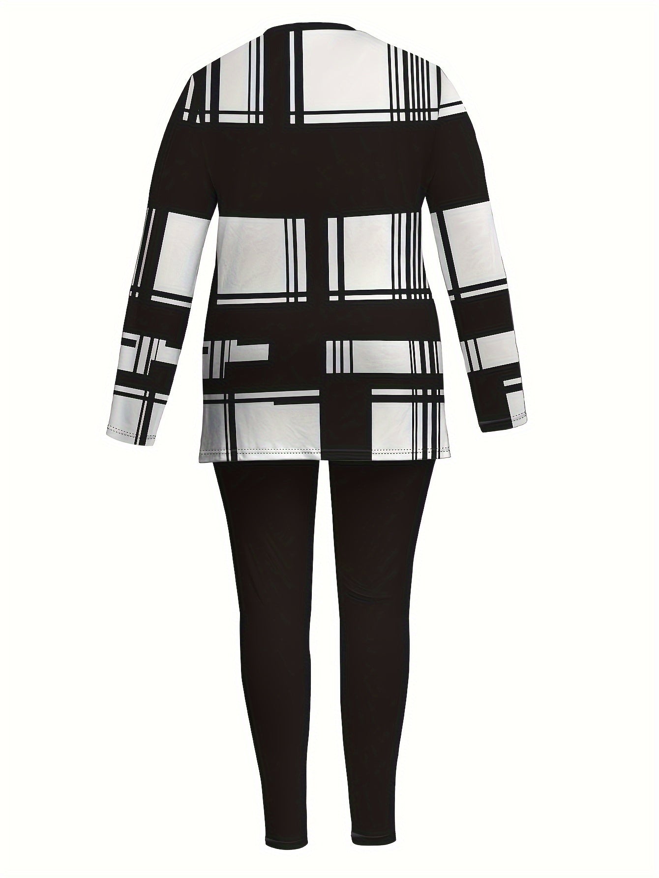 Women's Casual Long Sleeve Top& Leggings Set, Polyester Geometric Print Crew Neck S Stretch Lash Sets