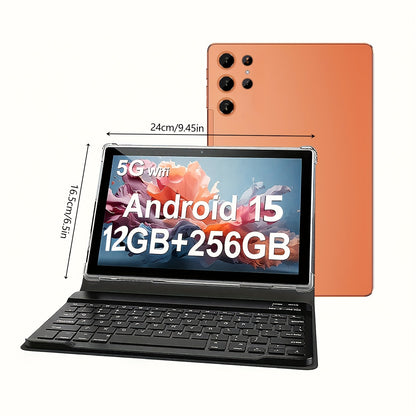 11-inch Tablet with Android 15 OS | 1280×800 IPS HD Touchscreen, 8-Core Processor, 12GB RAM, 256GB Storage, 8MP + 20MP Camera, 10000mAh Battery, 2-in-1 Design with Keyboard, Mouse, Case, Stylus, USB Cable - Ideal Christmas G