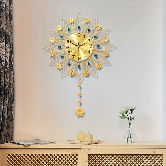 Elegant Metal Silent Wall Clock with Floral Design - Silent Quartz Movement, Auto-Shut Off, Round Metal Frame, & Golden Hands, Perfect for Bedroom or Office Decor, Bedroom Wall Clock | Elegant Wall Clock | Metal Wall Clock