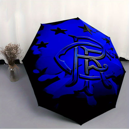 Rangers Design Automatic Folding Umbrella - Windproof 8-Rib Durable Frame, Portable Travel Umbrella with Blue & Black Star Pattern, Compact Foldable Design for Commuting, Hiking, Beach - Ideal Holiday Gift, Umbrella Heavy Dut