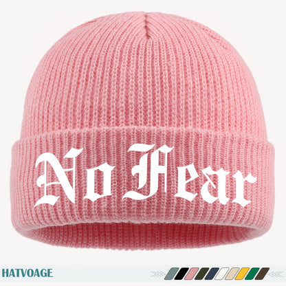 1pc "NO FEAR" Printed Beanie, Loose and Comfortable, Multi-Color Options, Unisex Couple Running Cap, Fashionable Street Skateboard Hat, Autumn/Winter Warm Hat, Suitable for Skiing, Cycling, Running, Fishing, Vacation, Birthda