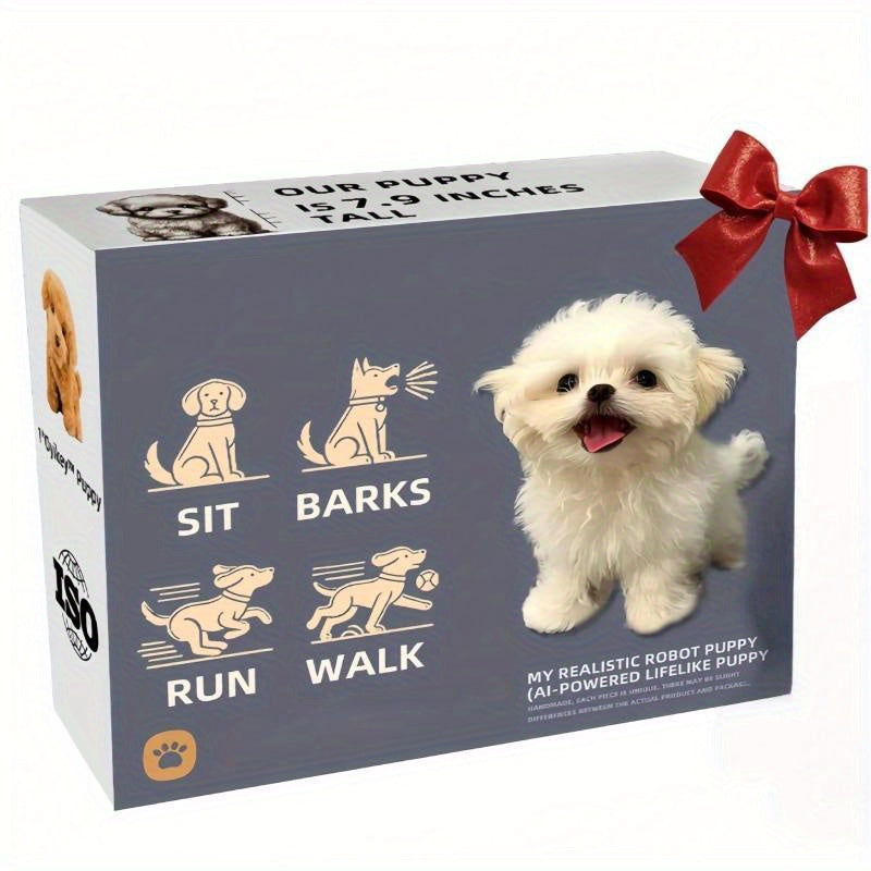 2027 New Realistic Robotic Puppy - Interactive Walking, Barking & Expressive Eyes Robot Dog with Soft Fluffy Fur Texture, Button-Controlled Movement & Lifelike Companion for Home, Office, or Gift - Cute Animal Replica with Si