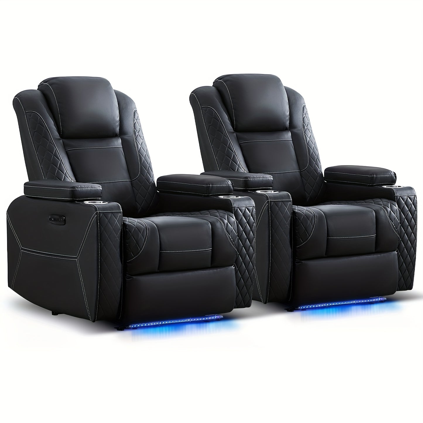 Power Recliner Sofa with Adjustable Headrest & LED Ambient Light & Hidden Storage & USB Ports for Living Room Home Theater