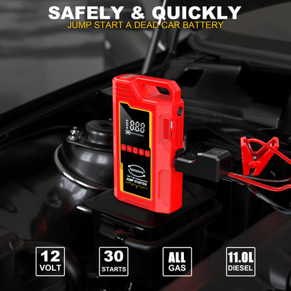 15000A Jump Starter Peak 12V Portable Car Jump Starter | With Air Compressor, LED Light, Battery Charger, Cart Battery Charger, Tire Inflator, Essential Car Rescue Tools For Families, Gift, USB Charging, Digital Display