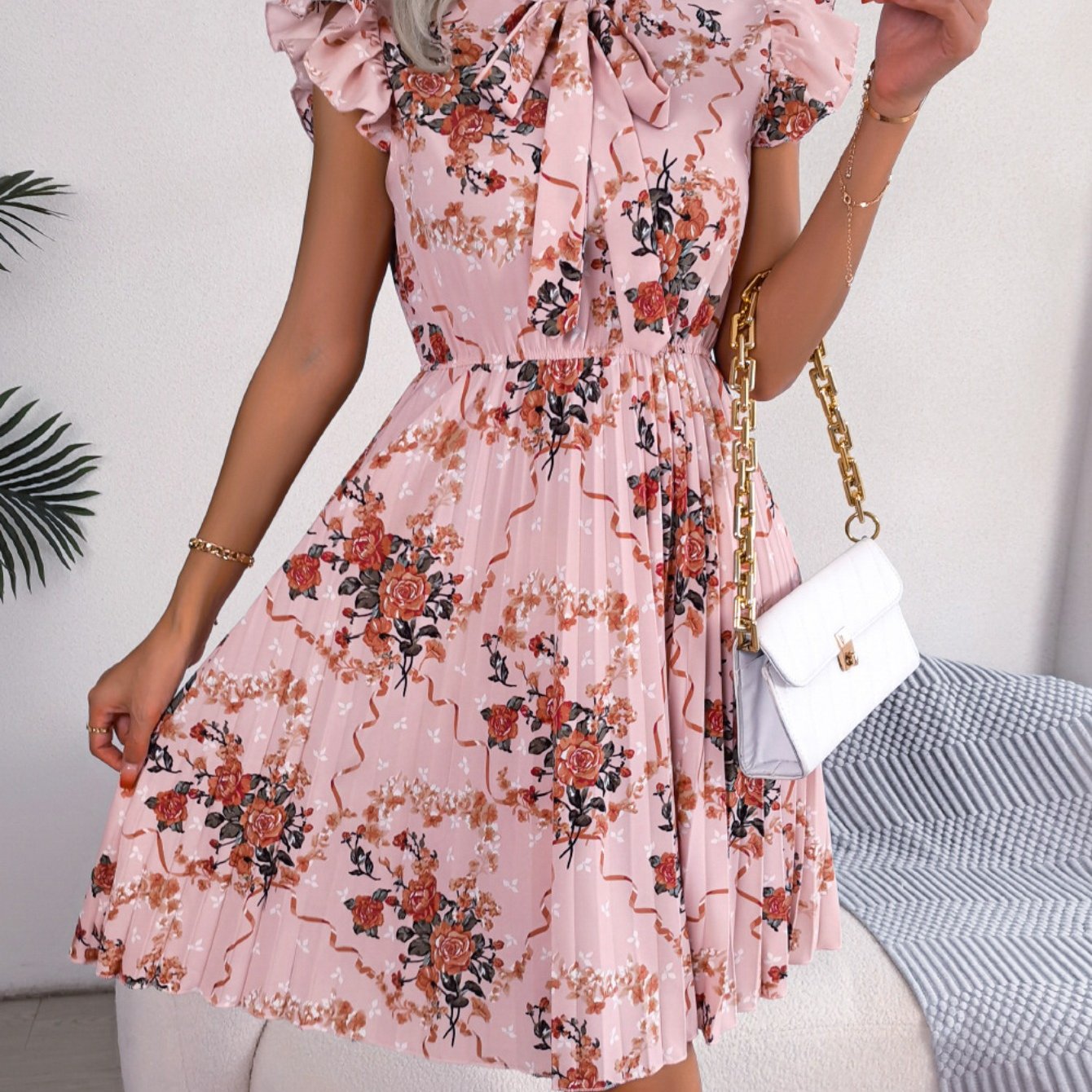Women'S 2026 Spring Summer Elegant Floral Tie Waist Maxi Flare Pleated Dress | Lightweight, Breathable, Soft, Comfortable, Versatile, Casual Party Dating Daily Going Out Dress, Sleeveless, Crew Neck, Regular Fit
