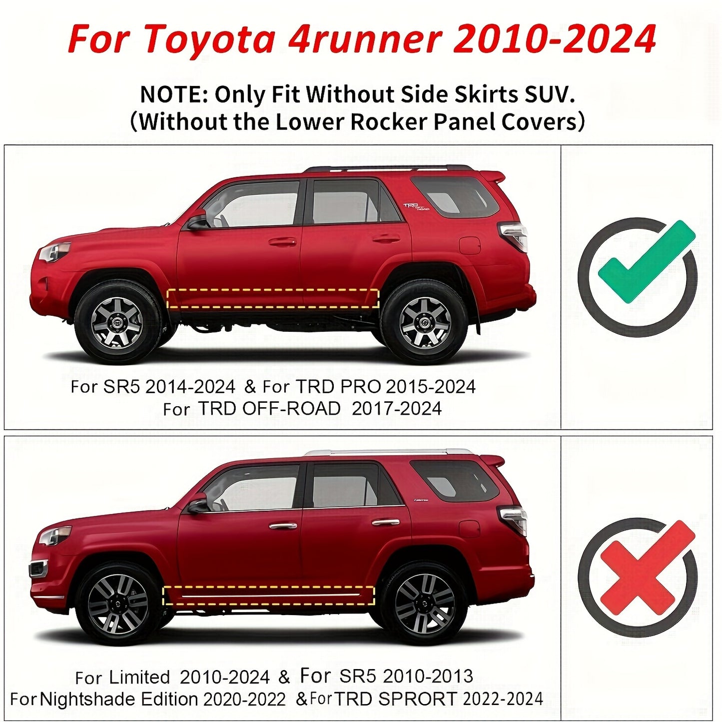 Armor Running Boards For Toyota 4Runner 2010-2024 - Side Step Rails Nerf Bars Drop Down 6" Black Running Boards - For SUV Enthusiasts - Enhance Vehicle Style & Provide Easy Access