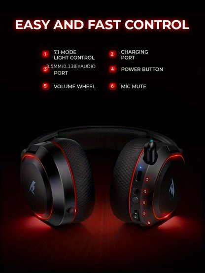 Wireless Gaming Headset with 7.1 Surround Sound, 2.4GHz USB Wireless Gaming Headphones, 100H Battery, Wireless 5.4, ENC Noise Canceling Mic, RGB Light, Wireless Headset for PC PS5 PS4 Mac Switch
