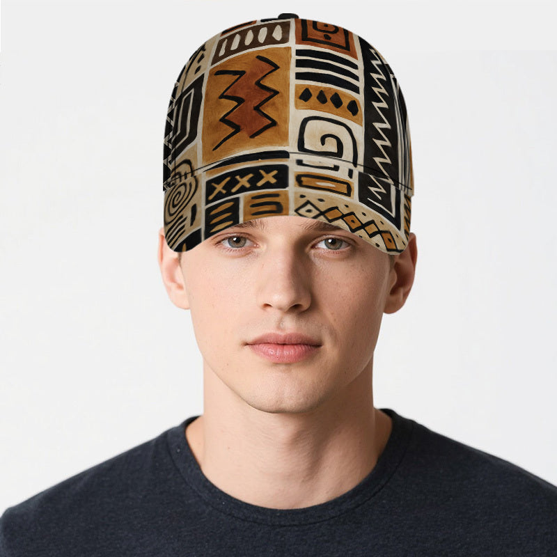 1pc 2D African Tribal Geometric Design Print Baseball Cap - Adjustable Polyester Snapback Hat with Full-Body Vibrant Print, Ideal for Streetwear, Sports & Outdoor Running., Festival Accessory, Casual Wear, Breathable Material