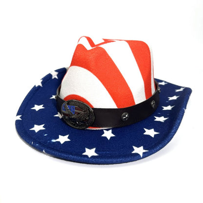 1pc American patriotic star-spangled banner pattern cowboy hat, with eagle badge and belt - a stylish and eye-catching headwear, suitable for Independence Day celebrations, country music festivals, daily street fashion and ou