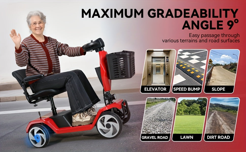 250W Motor+15 Mile Range! FSA/HSA Four Wheel Mobility Scooter, with A 260 Pound Weight Capacity And Foldable Design, Comes with A Front Facing Shopping Basket, Making It Easy to Shop with Just One Click!