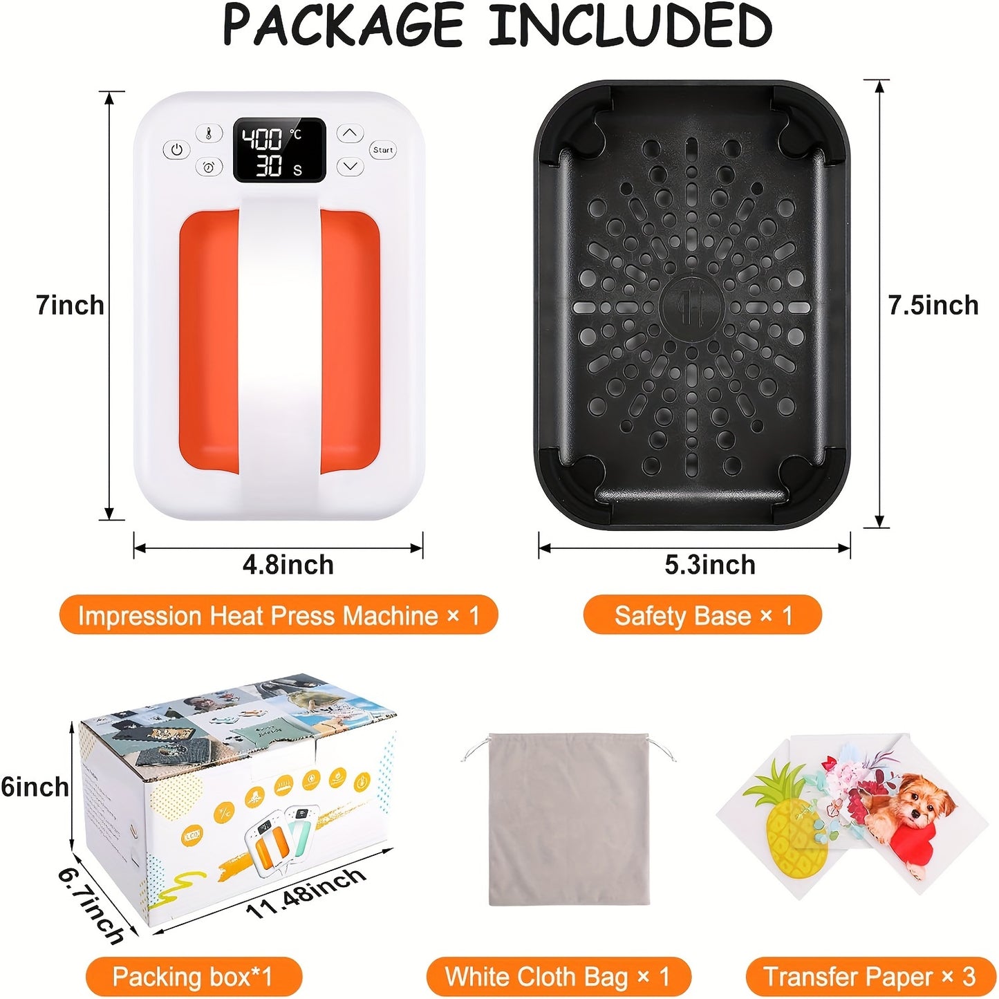 Upgraded 12"x10" / 7"x5" Portable T-Shirt Heat Press Machine, Mini Sublimation Printer with Transfer Paper for HTV Vinyl DIY Christmas Gift - Print on Shirts, Hats, Bags, Pillows, Aprons, Mousepads, Masks, Sneakers & Phone Ca