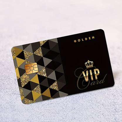 Golden VIP Pattern Stickers - Luxury Matte Vinyl Card Skins with Black & Golden Geometric Design, Bubble-Free High Quality Protection for Credit/Debit Cards, EBT, Keys, Small Chip Cards - Scratch-Resistant, Easy Peel & Stick