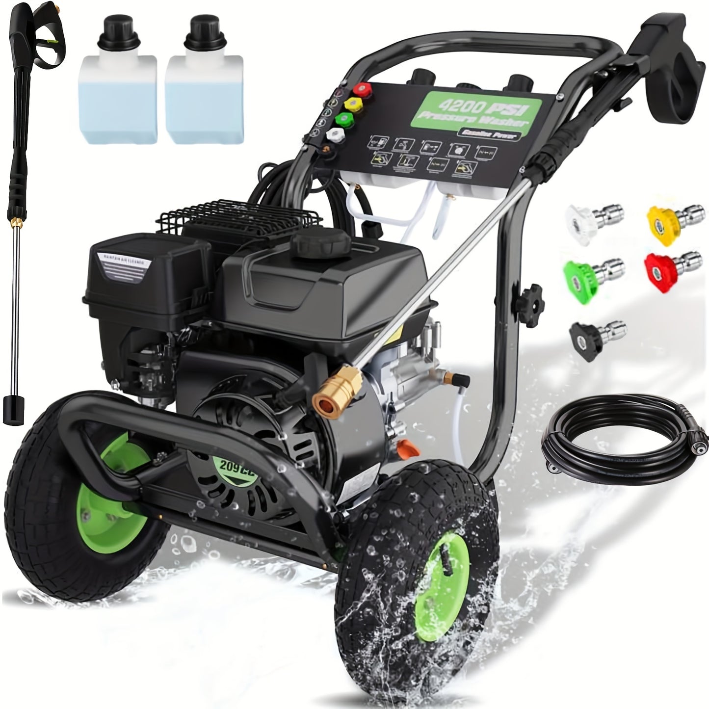 4200PSI 4.0GPM Heavy-Duty Gas-Powered High-Pressure Washer with 196CC Engine, 25ft Hose & 5 Nozzles - Commercial/Residential Portable Pressure Washing Machine for Driveways, Vehicles, Patio, Garden, Yard - EPA/CARB/, No Batte