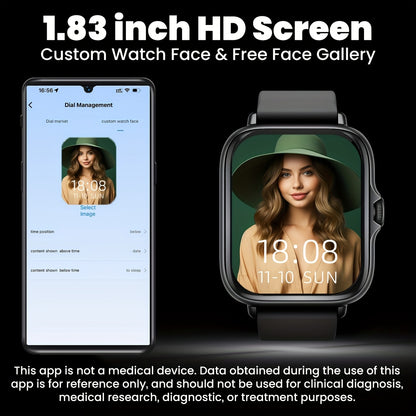 Multifunctional Sports Smart Watch for Men & Women, 1.83'' Full Touch Screen with Wireless Calling & Messaging, Pedometer, Fitness Tracker Smartwatch, for iPhone Android Cell Phones, Smartbands Fitness Watch for Women Men Fri