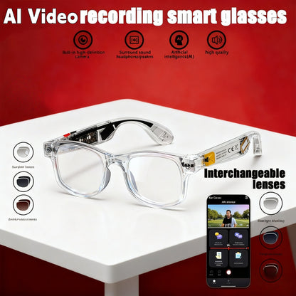 Smart Camera Glasses with Real-Time Translation in 160+ Languages, 1080P HD Video & 4K Motion Recording, Wireless Calling, Magnetic Fast Charging, Wireless, All-in-One Travel/Driving/Office Assistant, Compatible with Smartpho