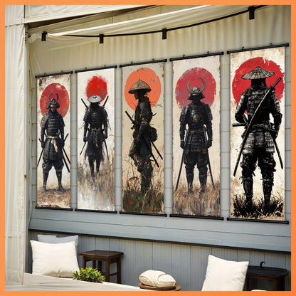 5pcs Samurai Sunset Scroll Wall Art Set - Anime-Themed Vertical Canvas Prints, Retro/Classic/Art Deco Hanging Posters for & , Male Warrior Decor for Living Room, Bedroom, Office - Ideal Gift for & History Buffs