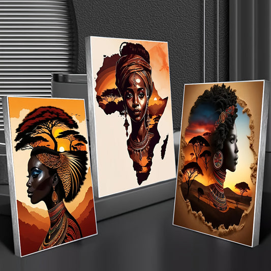 3pcs DIY Diamond Painting Full Drill African Beauty Mosaic Kit 30*40cm/15.75*11.81in