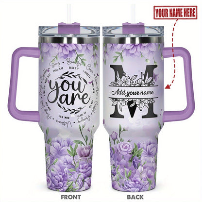 1pc Personalized Name & Motivational Quote Tumbler 40oz with Lid - Custom Stainless Steel Cup, Insulated for Hot/ Drinks, Custom Name/Date/Message Gift for /Men, Birthdays, Christmas, Valentines, Teachers, Coworkers