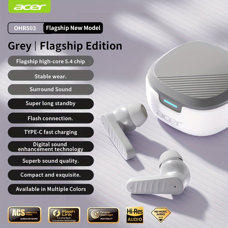 [ACER Official Authentic Product] TWS Wireless Earbuds Deep Bass Stereo Sound Cute Macaron Colors Extra-Long Battery Life In-Ear Design for Sports/Running Low-Latency Gaming Mode Hi-Fi Audio Lightweight Touch Control Stylish
