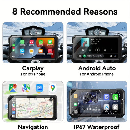 VENBES 6.25-Inch Motorcycle Navigation System with Wireless CarPlay & Android Auto, IP67 Waterproof, Wireless Compatible, for Mount Computer Compatible for /MAPs/Navigations