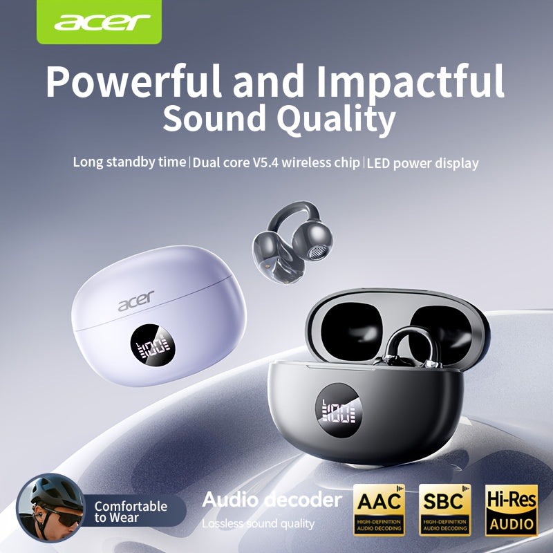 Acer 2025 new model back-to-school season TWS Wireless Headset Heavy Bass Stereo + Talking Noise Cancellation Ultra Long Lasting Sports Running hanging ear Low Latency Gaming Mode HIFI Audio Lightweight Touch Design Stylish D